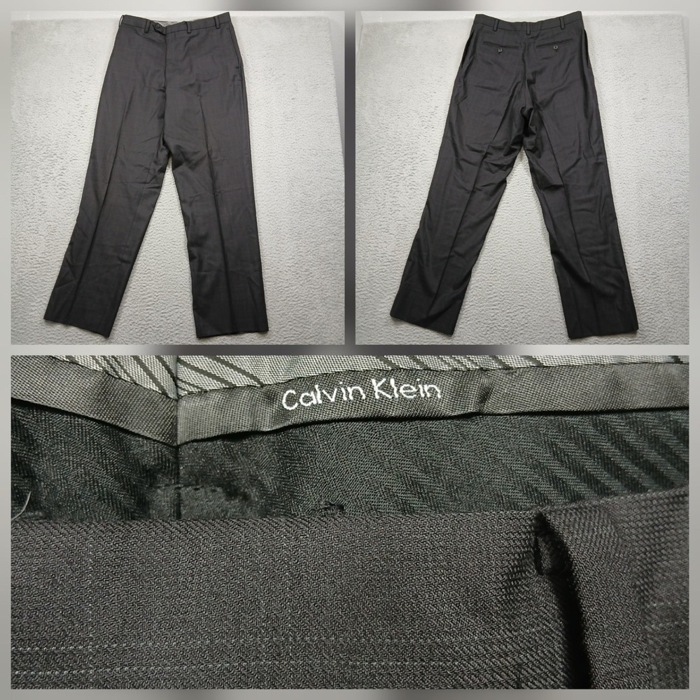 Calvin Klein Dark Gray Plaid Dress Pants Mens 32x30 Tailored Fit